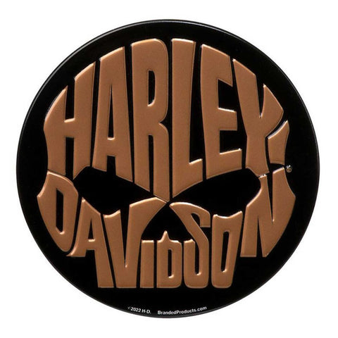 Harley-Davidson Copper Skull Script Tin Magnet