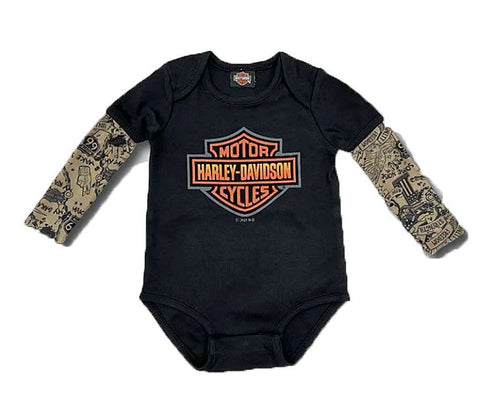 Harley-Davidson Baby Boys Creeper with Tattoo Sleeves