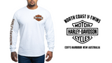 North Coast V-Twins x Harley-Davidson Men's Left Chest Logo Long Sleeve T-Shirt, White, 40290924 (BACK PRINT BLACK)