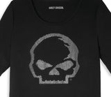 Harley-Davidson Women's Wille G Skull Rhinestone T-Shirt, 96250-22VW (DETAIL)