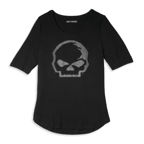 Harley-Davidson Women's Wille G Skull Rhinestone T-Shirt, 96250-22VW (FRONT)