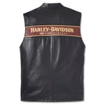 Harley-Davidson Men's 120th Anniversary Leather Vest, 97036-23VM (back logo detail with stripe)