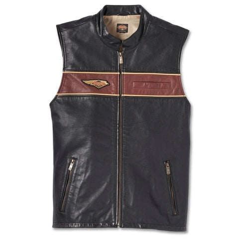 Harley-Davidson Men's 120th Anniversary Leather Vest, 97036-23VM (front zip detail)