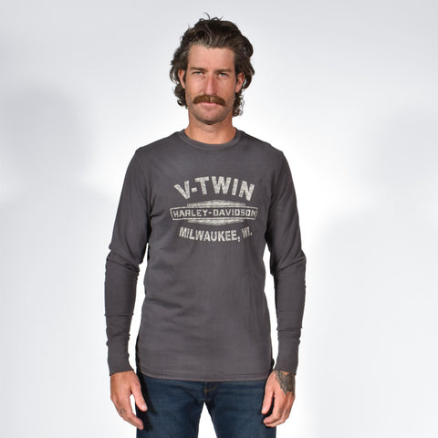 Harley-Davidson® Men's V-Twin Slim Fit Long Shirt T-Shirt - Ebony Gray 99019-20VM