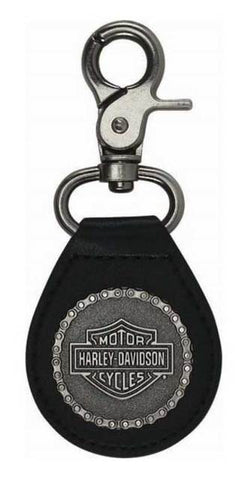 Harley-Davidson® 2D Struck H-D Chain Keychain, Antique Nickel & Leather - KY30806