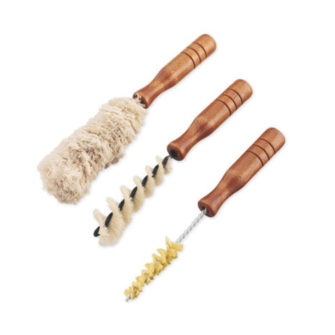Harley-Davidson Cleaning Brush Kit, 94844-10. Make every corner of your bike shine. This set of 3 wood handled cleaning brushes helps you reach into the tightest places. The chamois brush gently scrubs in between engine fins or can be used after rinse to soak up hard-to-reach water. The reverse spiral brush is perfect for cleaning tire sidewalls or those hard-to-reach spaces elsewhere on your bike. The soft Popsicle mop will leave your chrome wheels streak free.