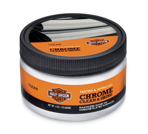 Harley-Davidson Chrome Clean & Shine (113g) - 93600082  Professional strength non-abrasive cleaner is formulated to ensure maximum shine on chrome-plated surfaces.